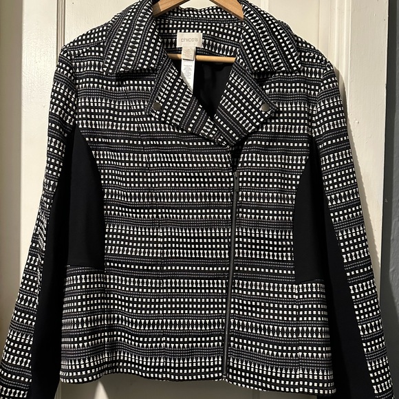 CHICO’S Size 3, Black and White zip up front Women’s Jacket - Picture 3 of 6
